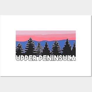 Yooper Life Upper Peninsula Blush Pine Tree Sunset Posters and Art